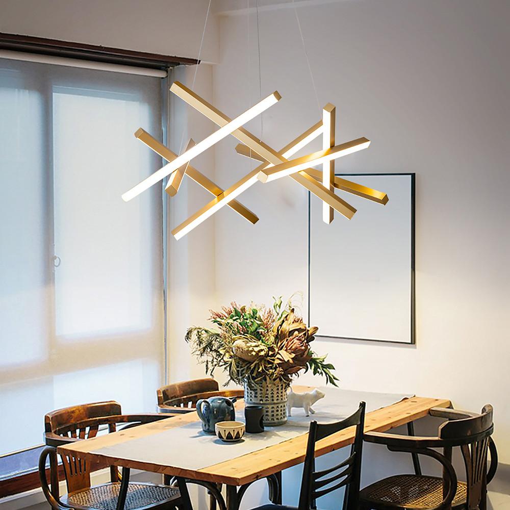 Intersecting Linear LED Chandelier – Modern Starburst Dining Room Living Room Pendant