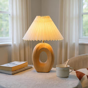 Wood Ring Pleated Shade Table Lamp – Warm Ambient Bedside Light