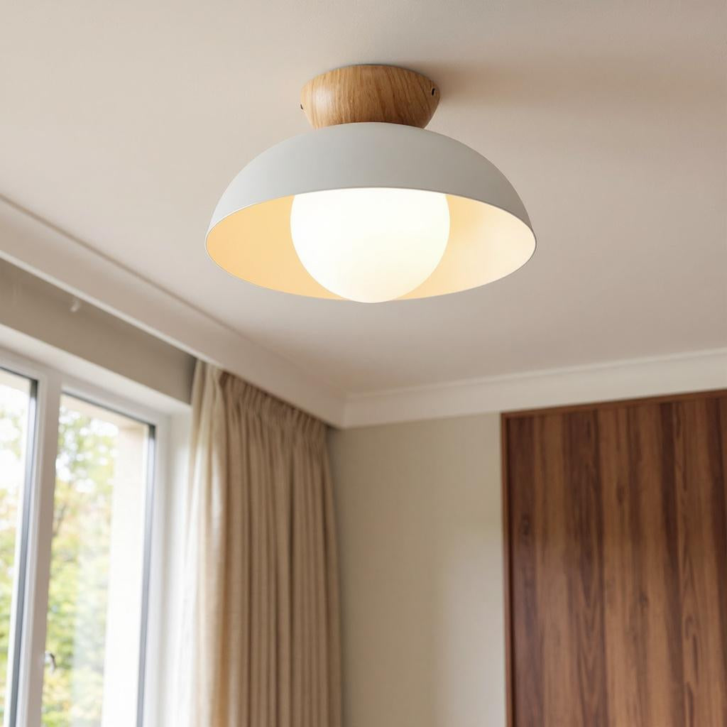 Scandi Wood Dome Semi-Flush Ceiling Light – Modern Nordic Fixture with Warm Glow