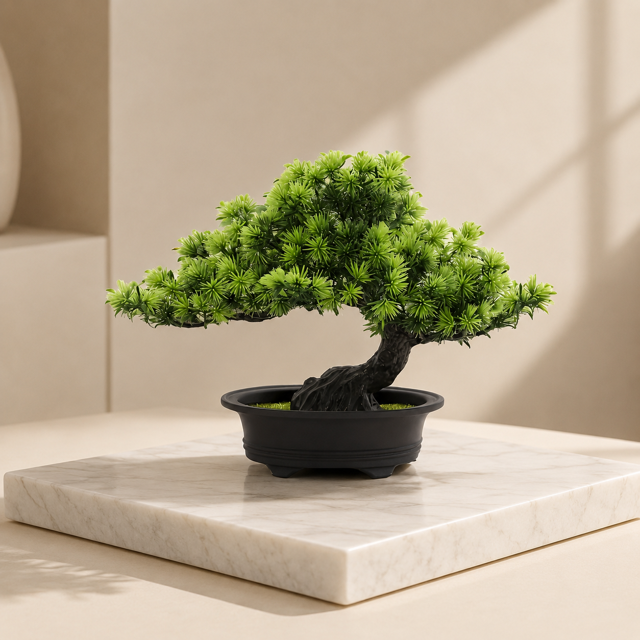 Zenari Bonsai Tree Decor – Artificial Pine Bonsai Tree Black Pot Japanese Zen Style Home Office