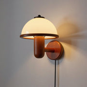 Retro Mushroom Wood Wall Lamp – Vintage Glass Shade Bedside Light