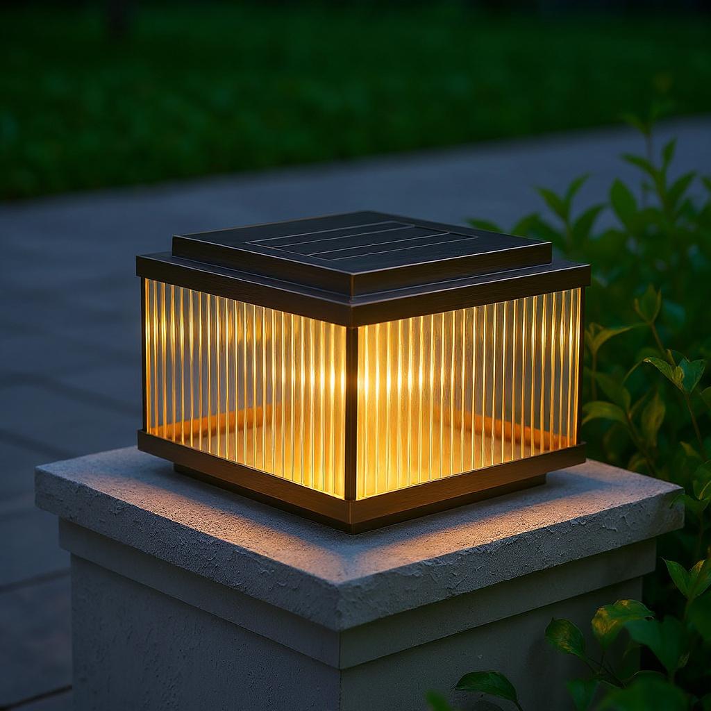 Fluted Glass Solar Post Cap Lights – Waterproof LED Outdoor Pillar Lamps