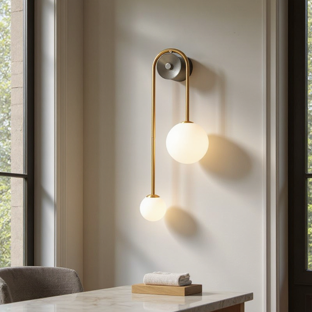 Orbita Dual Globe Wall Sconce – Brass Modern Bedroom Living Room Minimalist Light Fixture