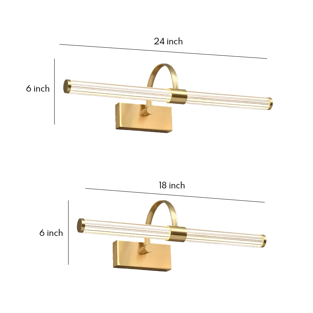 Aurex Vanity Light Bar – LED Brass Bathroom Mirror Wall Sconce Modern Glass Tube Fixture