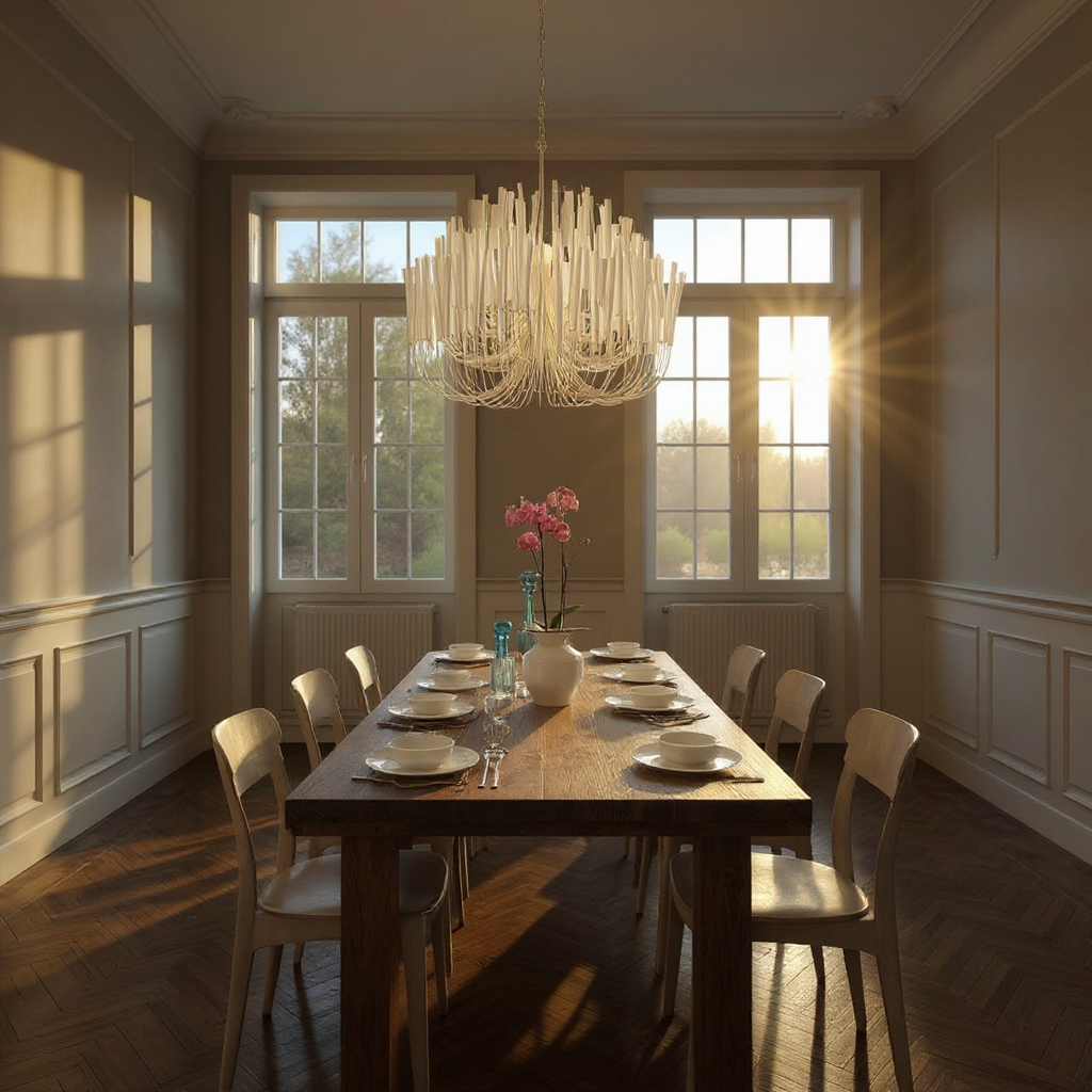 Cascade Reed Chandelier – LED Sculptural Tiered Ceiling Lighting Fixture