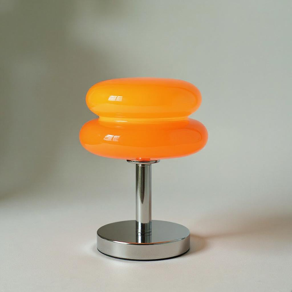 Retro Chrome Amber Glass Table Lamp – Modern Warm Glow Accent Light