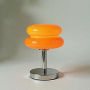 Retro Chrome Amber Glass Table Lamp – Modern Warm Glow Accent Light