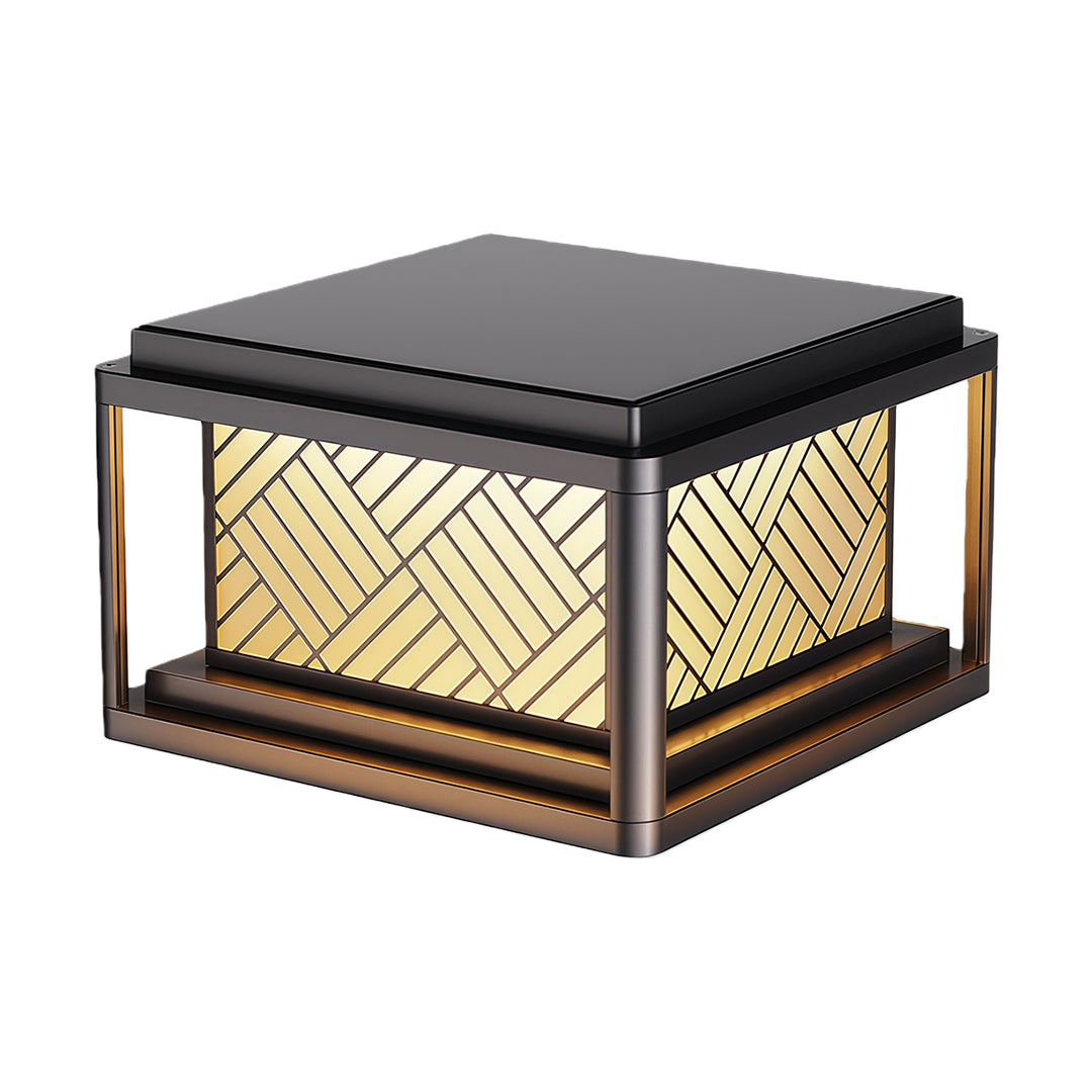 Herringbone Frosted Glass Solar Post Cap Lights – Waterproof LED Outdoor Pillar Lamps