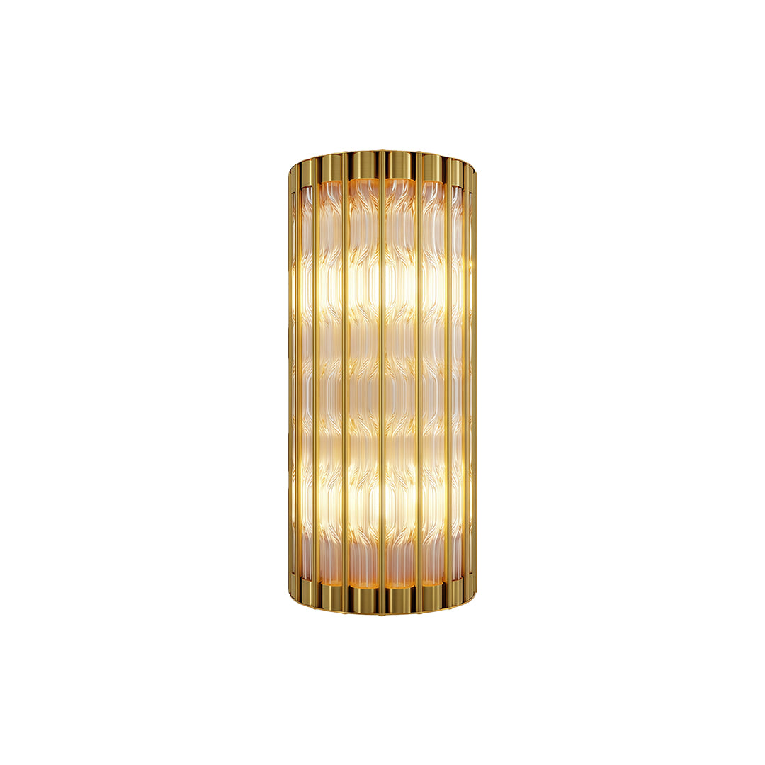 Aurelius Fluted Crystal Wall Lamp  – Cylindrical Glass Brass Interior Wall Lighting Fixture