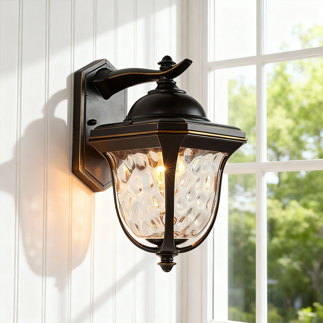 Regent Lantern Outdoor Wall Lamp Classic Series – Textured Glass Exterior Wall Lighting Fixture