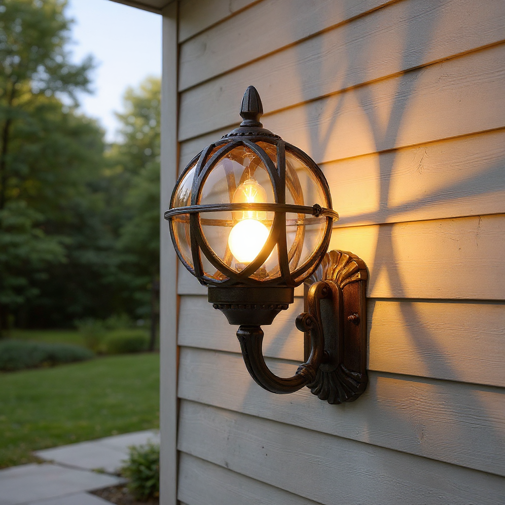 Heritage Globe Lantern Wall Sconce - Vintage Black Glass Outdoor Porch Entryway Wall Light Fixture