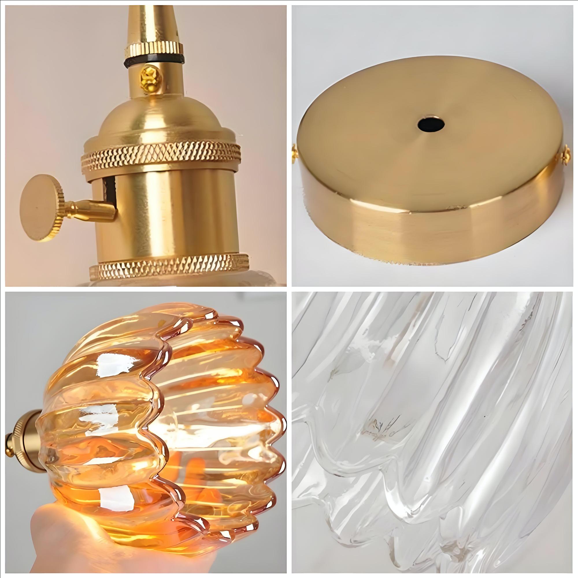 Aveline Ribbed Glass Pendant Light – Vintage Brass Kitchen Island Hanging Fixture
