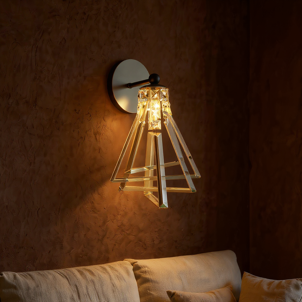 Helios Prism Glass Wall Lamp – Geometric Crystal Interior Wall Lighting Fixture