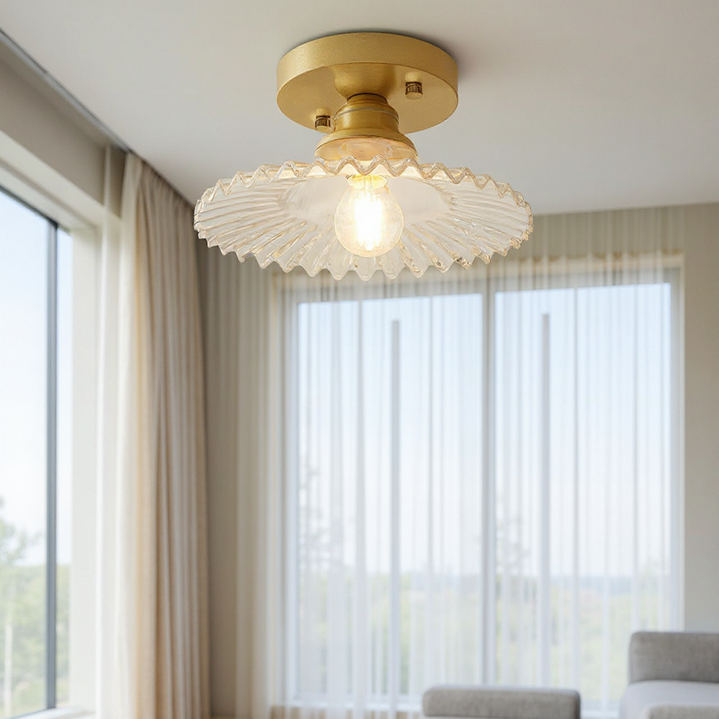 Petalo Ruffled Glass Semi-Flush Mount Light – Vintage Kitchen Hallway Ceiling Fixture