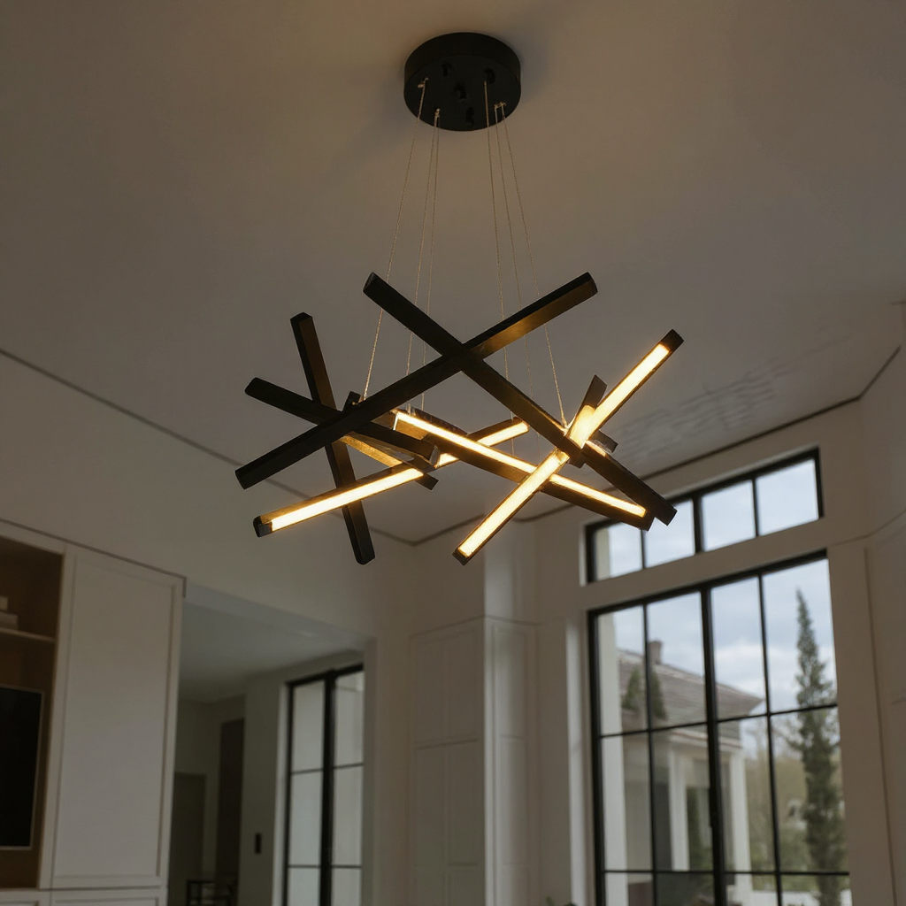Intersecting Linear LED Chandelier – Modern Starburst Dining Room Living Room Pendant