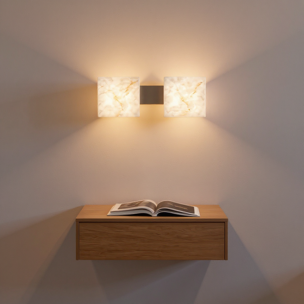 Caldera Dual Stone Wall Lamp – Square Alabaster Interior Wall Lighting Fixture