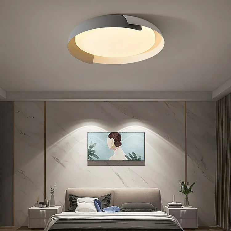 Solara Round Wood Accent LED Ceiling Light – Modern Flush Mount Bedroom Living Room Fixture