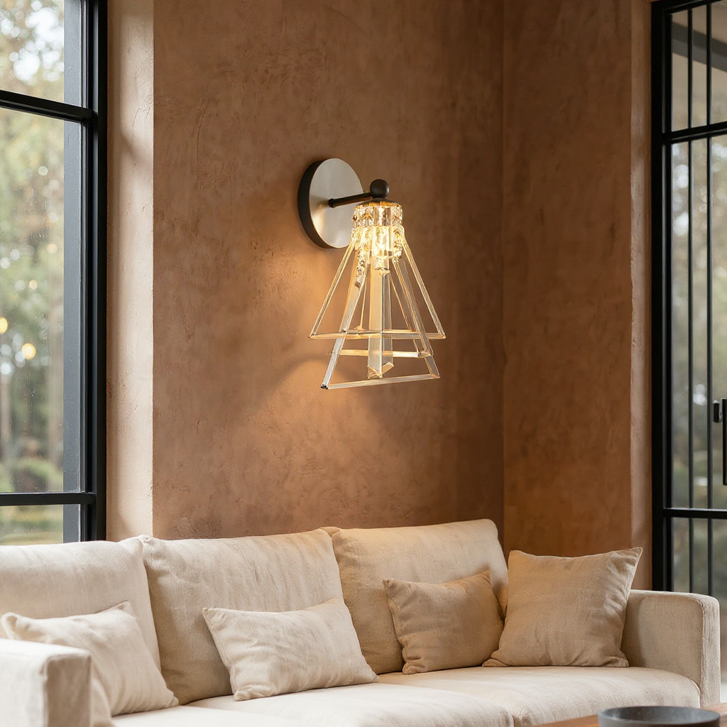 Helios Prism Glass Wall Lamp – Geometric Crystal Interior Wall Lighting Fixture