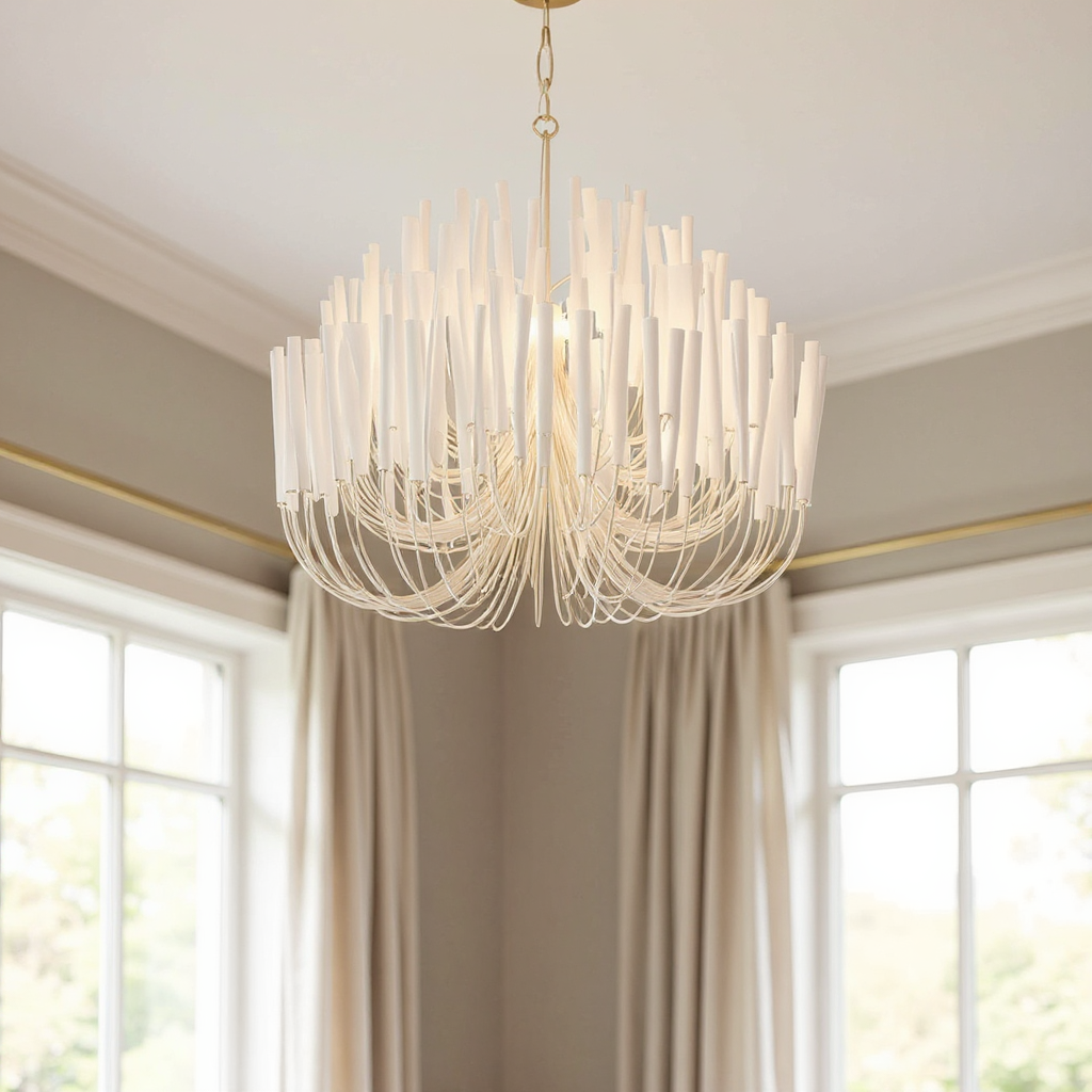 Cascade Reed Chandelier – LED Sculptural Tiered Ceiling Lighting Fixture