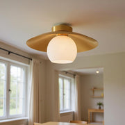 Brass Dome Flush Mount Ceiling Light – Modern Frosted Glass Fixture