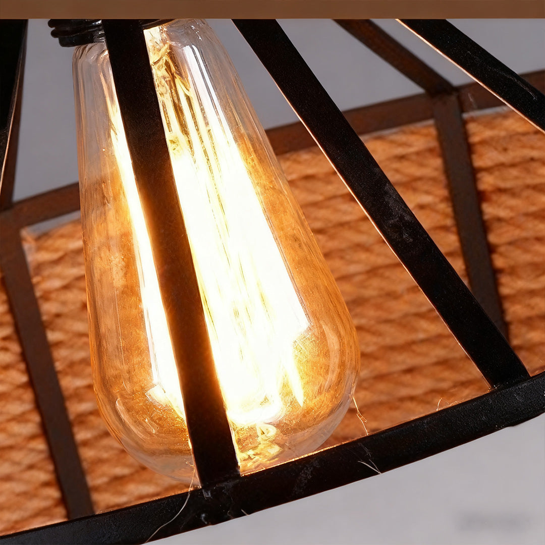 Bravaro Rope Pendant Light – Rustic Farmhouse Industrial Kitchen Island Hanging Ceiling Lighting