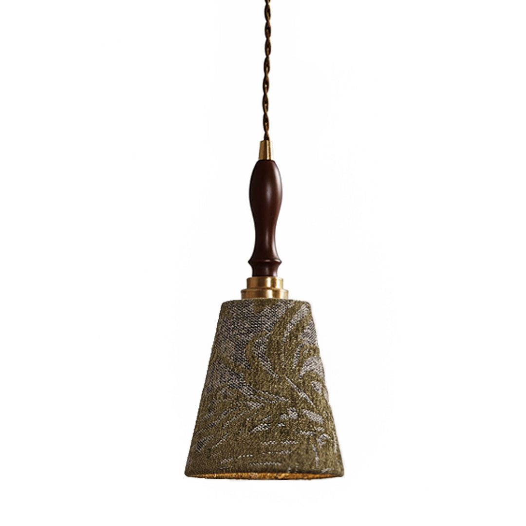 Artisan Textured Cone Pendant Light – Vintage Wood Handle Kitchen Dining Room Hanging Fixture