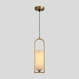 Valenne Arch Pendant Light – Modern Gold Cylinder Glass Dining Kitchen Island Hanging Ceiling Lighting