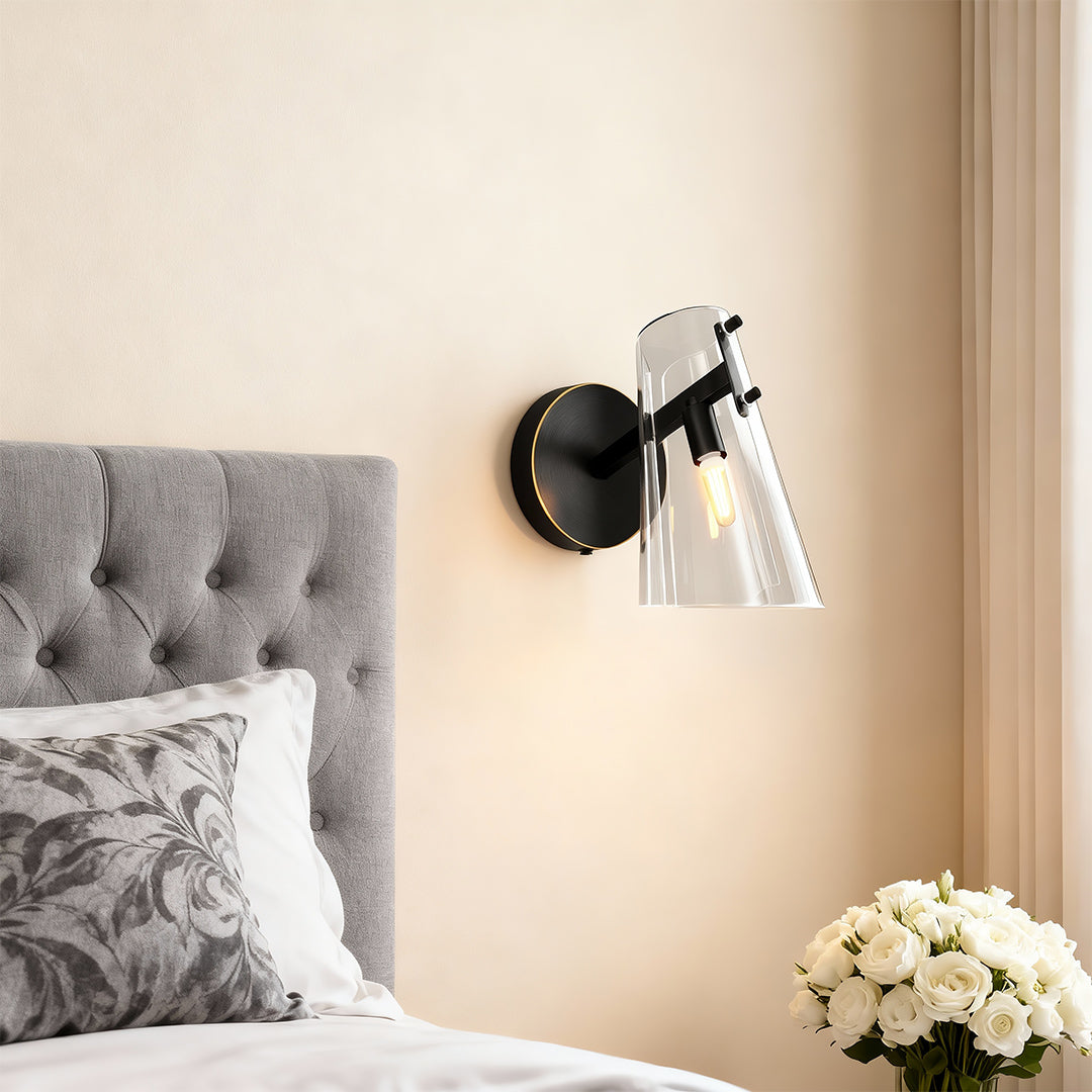 Vireo Tapered Glass Wall Lamp – Angled Clear Shade Interior Wall Lighting Fixture