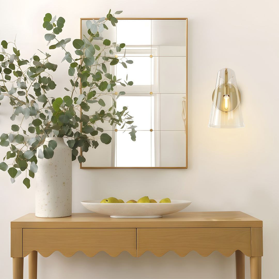 Vireo Tapered Glass Wall Lamp – Angled Clear Shade Interior Wall Lighting Fixture