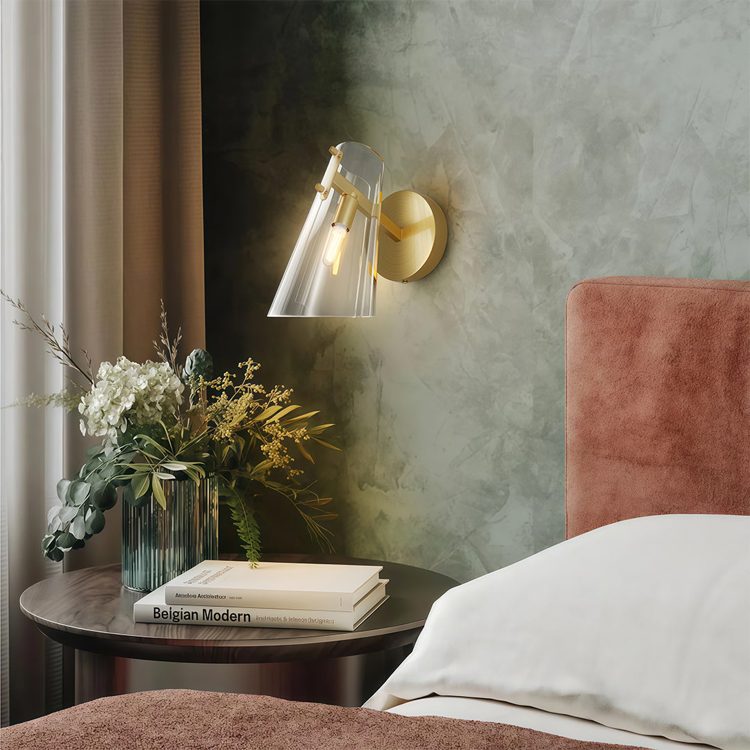 Vireo Tapered Glass Wall Lamp – Angled Clear Shade Interior Wall Lighting Fixture