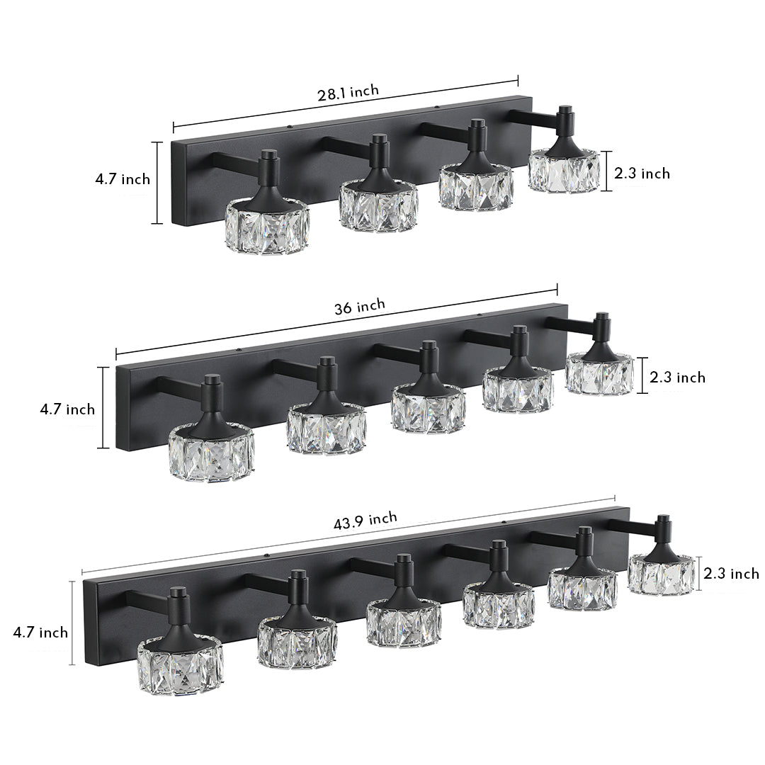 Virex Crystal Vanity Light – 4 Light LED Black Bathroom Mirror Wall Sconce Fixture