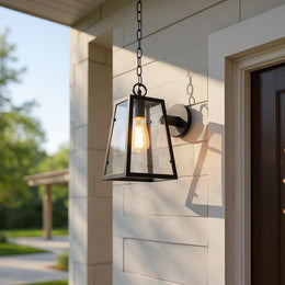 Tapered Clear Glass Hanging Pendant Light – Waterproof LED Outdoor Porch Patio Fixture