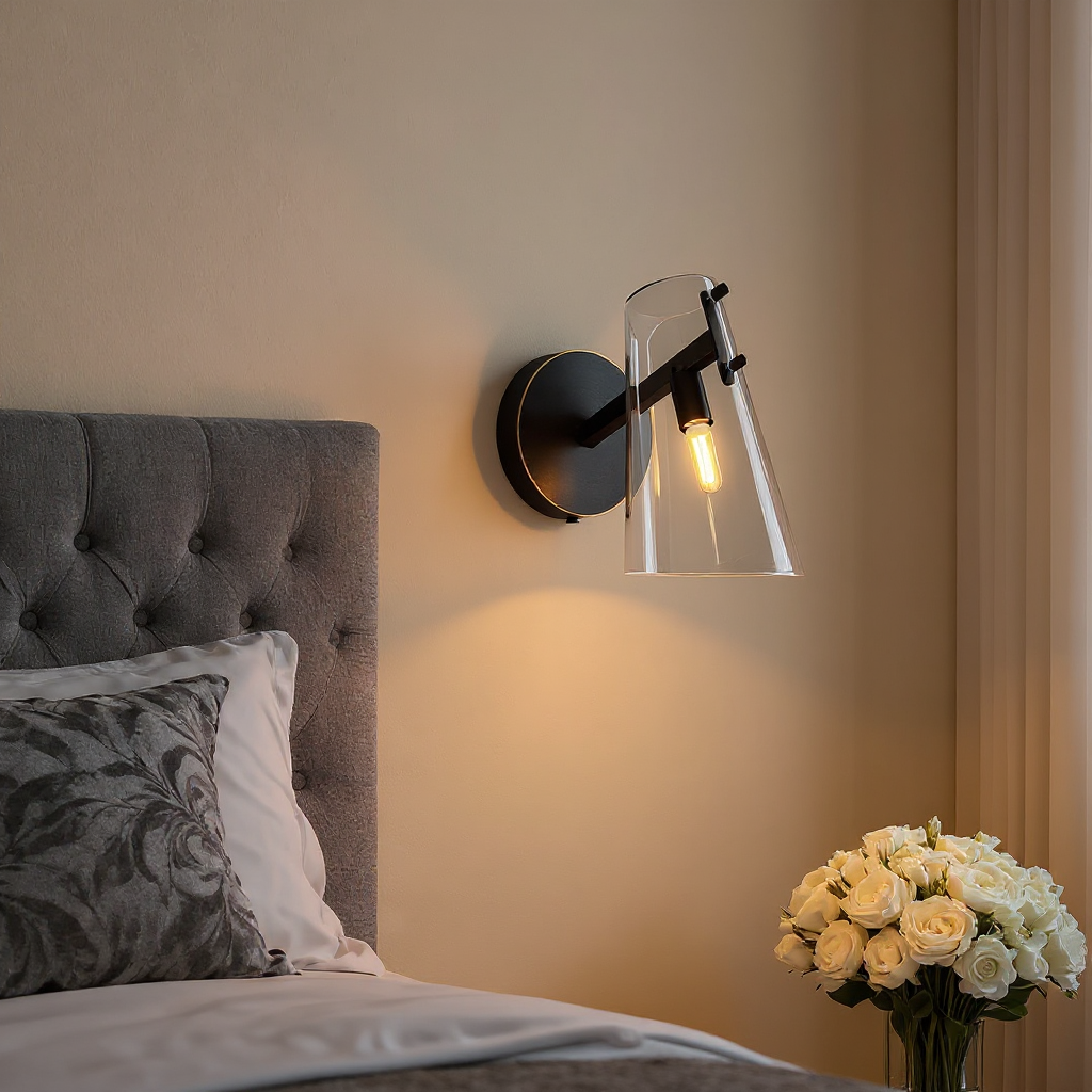 Vireo Tapered Glass Wall Lamp – Angled Clear Shade Interior Wall Lighting Fixture