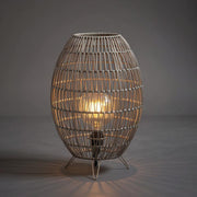 Woven Rattan Mesh Floor Lantern Lamp  – Waterproof LED Outdoor Patio Lamp