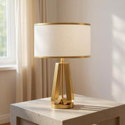 Brushed Gold Metal Table Lamp – Modern Fabric Shade Bedroom Light