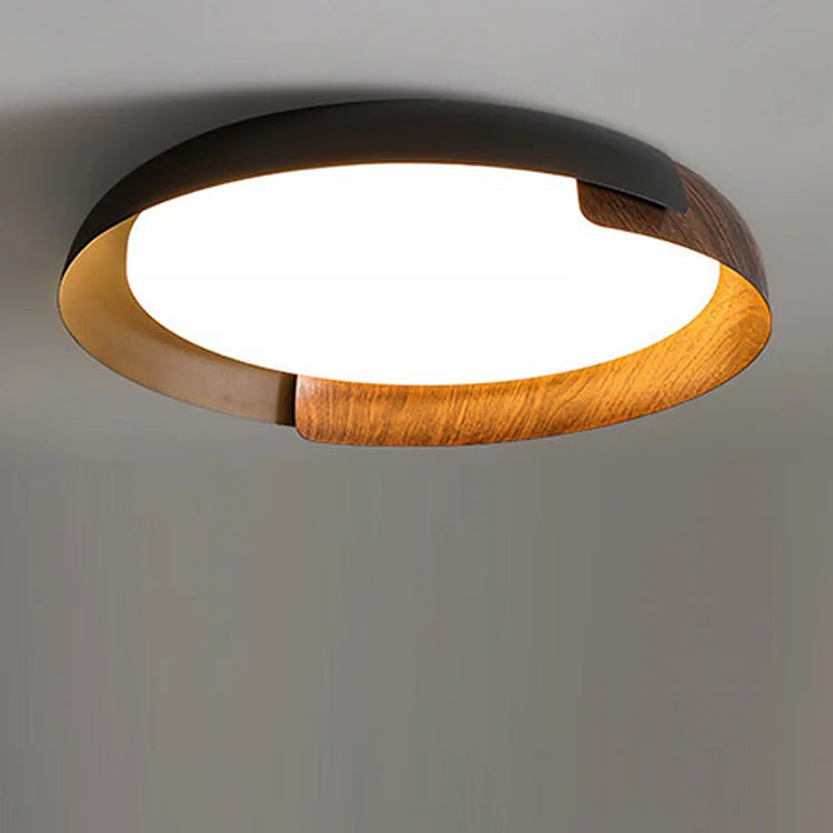 Solara Round Wood Accent LED Ceiling Light – Modern Flush Mount Bedroom Living Room Fixture