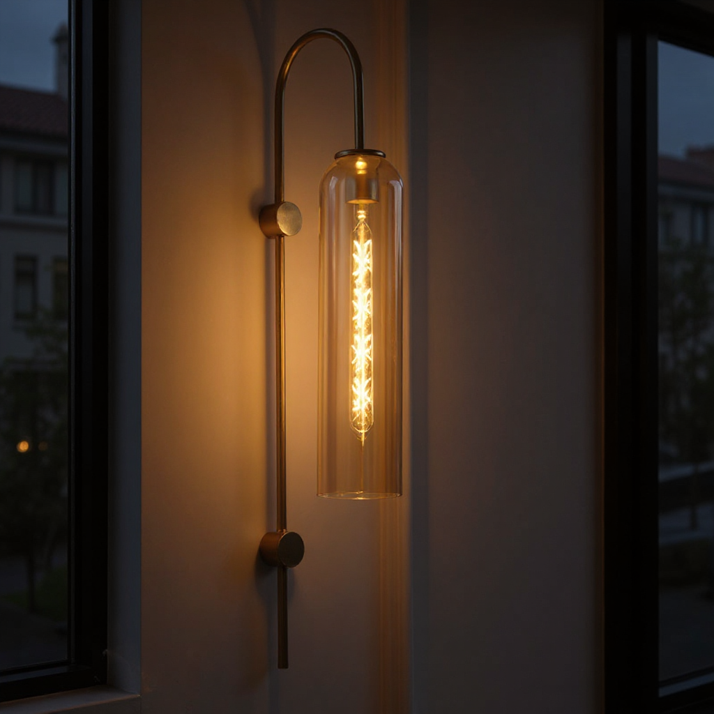 Arcline Cylinder Glass Wall Sconce – Brass Modern Bedroom Hallway Adjustable Light Fixture