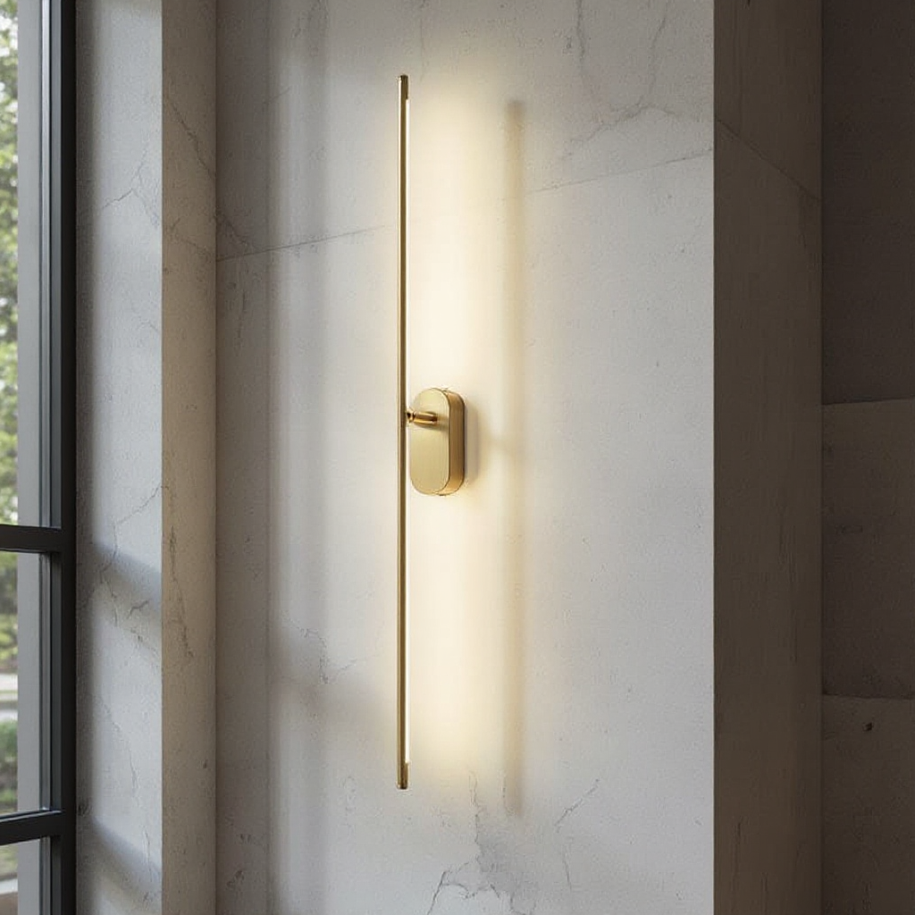 Linea Vertical Glow Wall Lamp - Modern Brass LED Bedroom Hallway Wall Light Fixture
