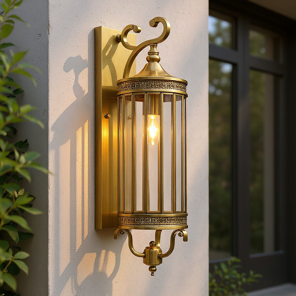 Regent Column Lantern Wall Sconce - Vintage Brass Glass Outdoor Porch Entryway Wall Light Fixture