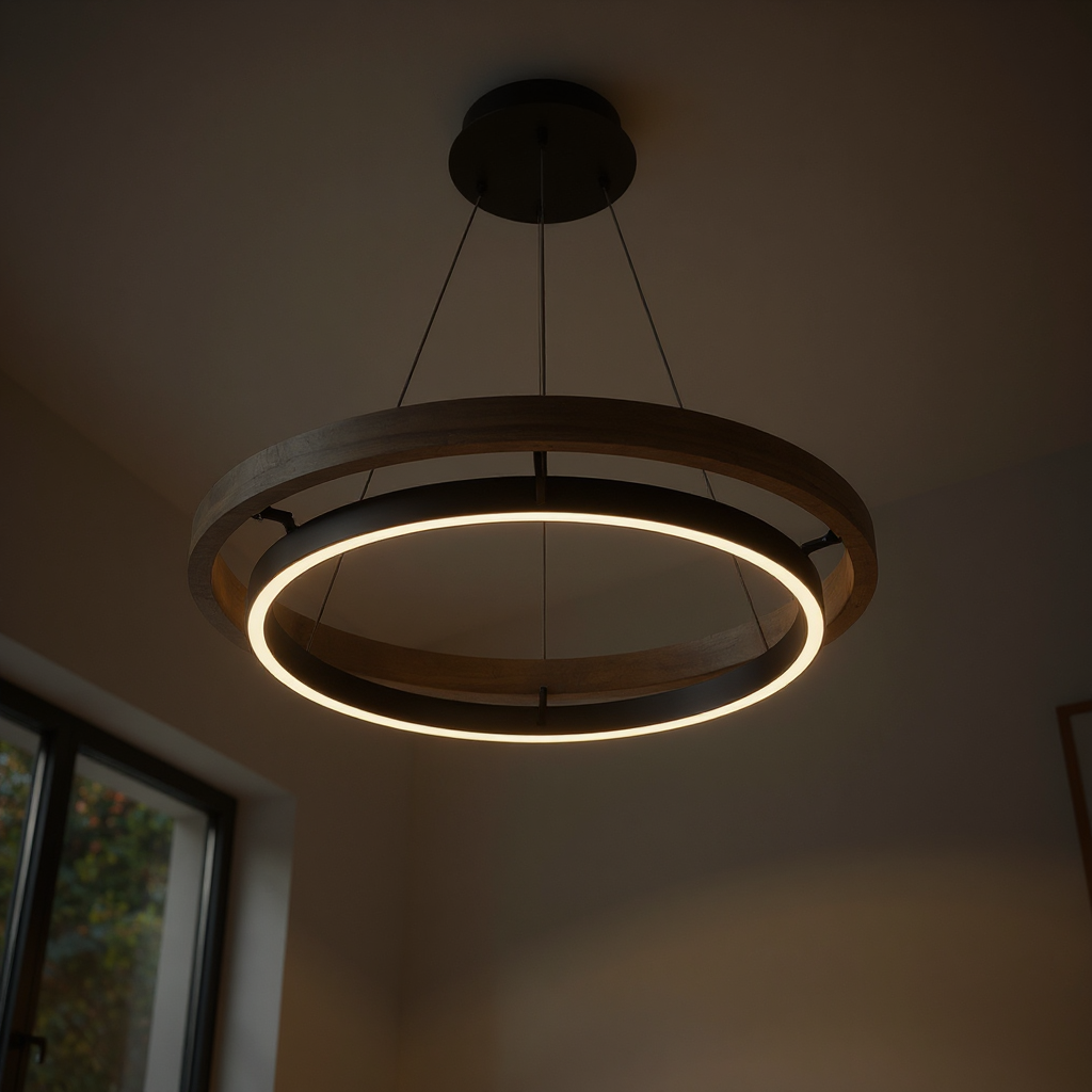 Oakring Halo Chandelier – Weathered Wood LED Ring Ceiling Lighting Fixture