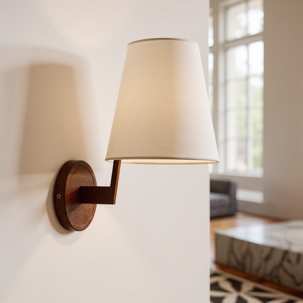 Caldwell Linen Wall Lamp – Conical Fabric Shade Architectural Wall Lighting Fixture