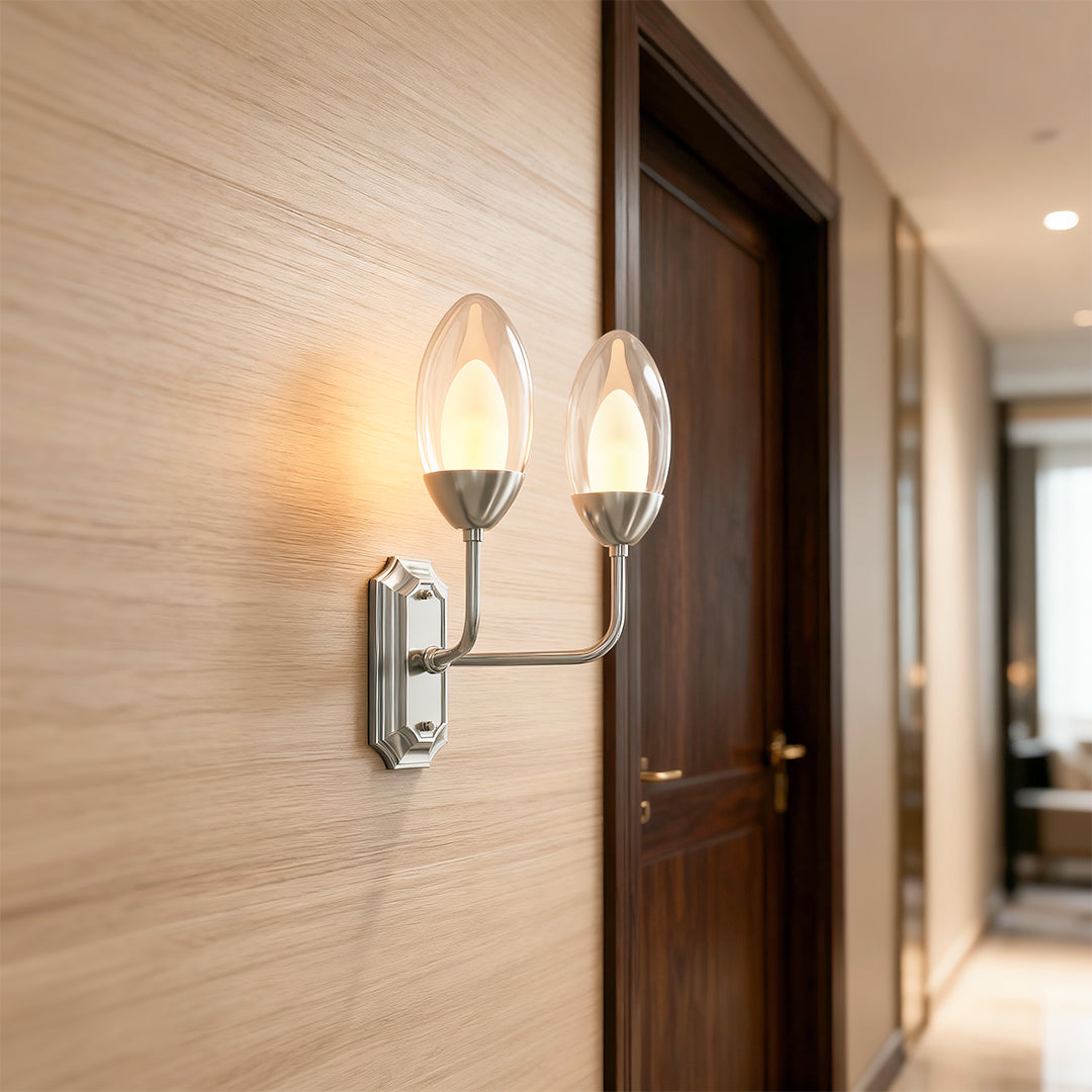 Elysia Twin Glass Wall Lamp – Dual Arm Architectural Interior Wall Lighting Fixture