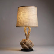 Rope Knot Table Lamp – Rustic Fabric Shade Coastal Accent Light
