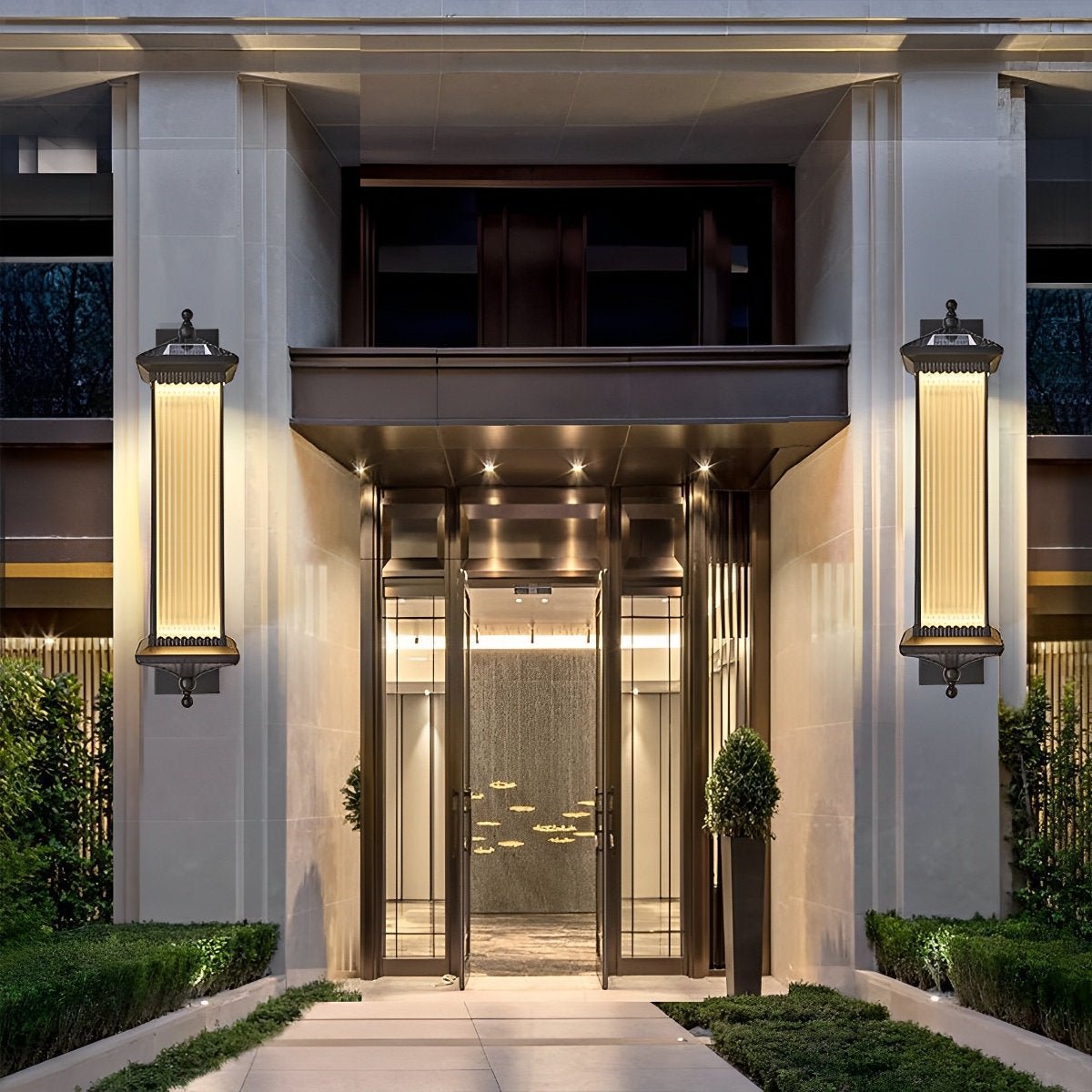 Striped Glass Solar Outdoor Wall Lamp with Warm Ambient Illumination – Waterproof Decorative Exterior Light