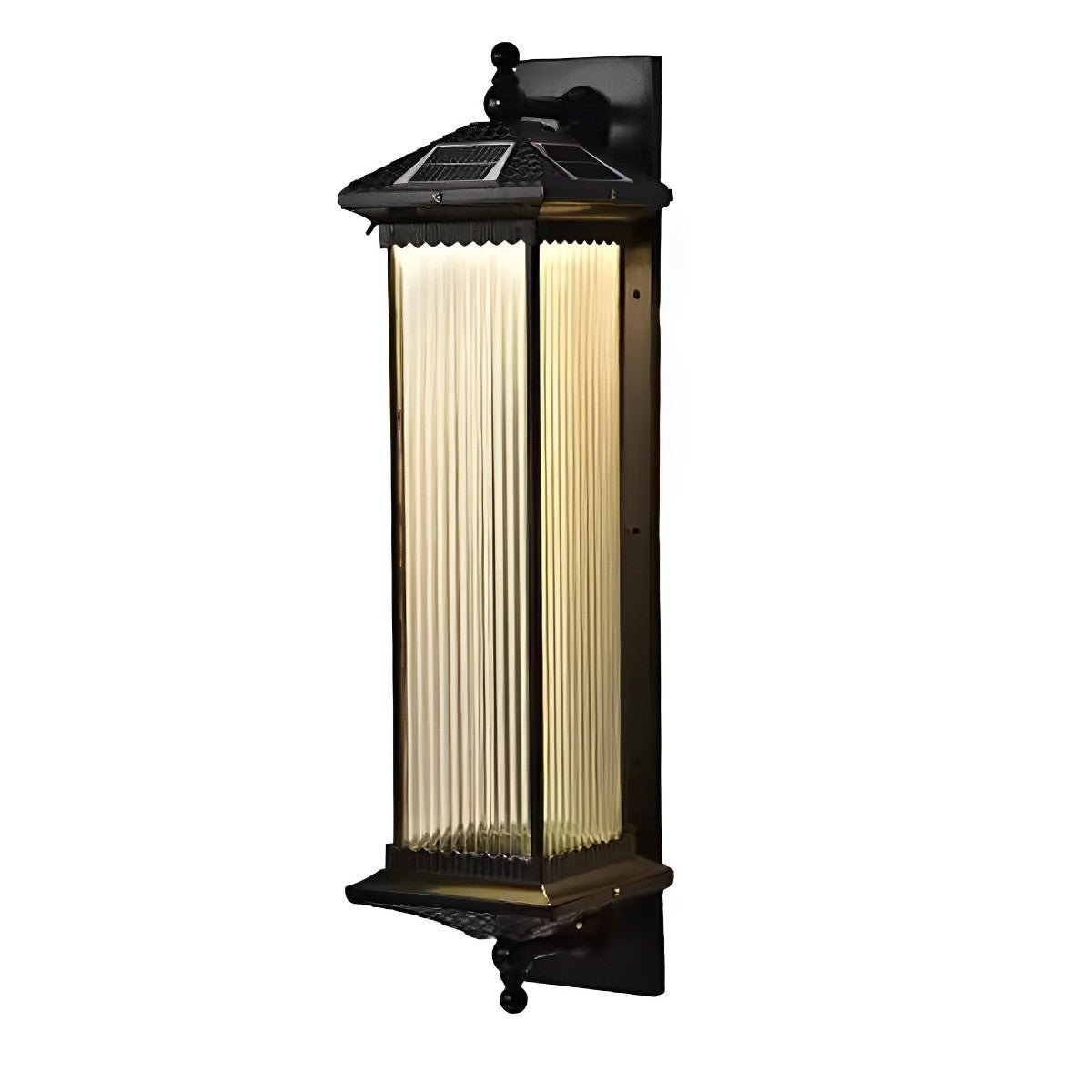 Striped Glass Solar Outdoor Wall Lamp with Warm Ambient Illumination – Waterproof Decorative Exterior Light