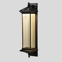 Striped Glass Solar Outdoor Wall Lamp with Warm Ambient Illumination – Waterproof Decorative Exterior Light