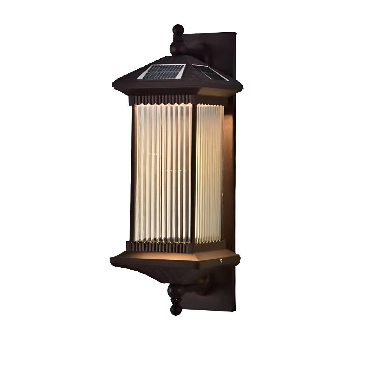Striped Glass Solar Outdoor Wall Lamp with Warm Ambient Illumination – Waterproof Decorative Exterior Light