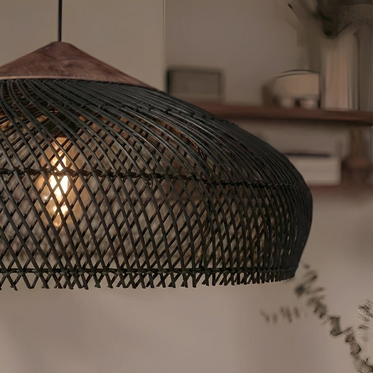 Ravello Woven Pendant Light – Black Rattan Ceiling Lamp Dining Room Kitchen Island Decorative Lighting