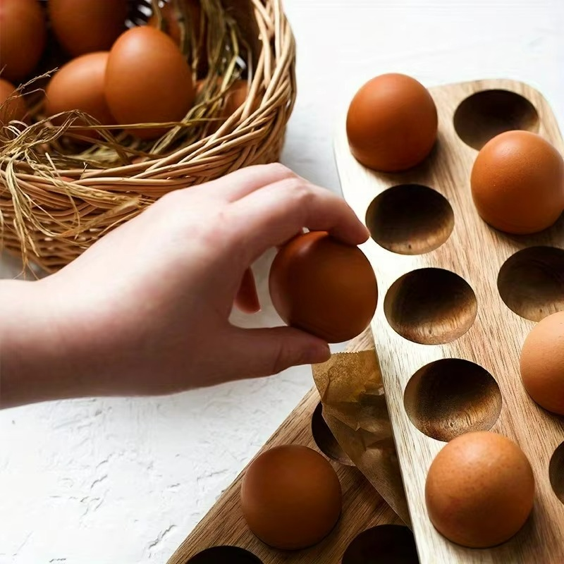 Cadell Egg Tray – Acacia Wood 12-Slot Kitchen Storage Organizer Natural Farmhouse Display Holder
