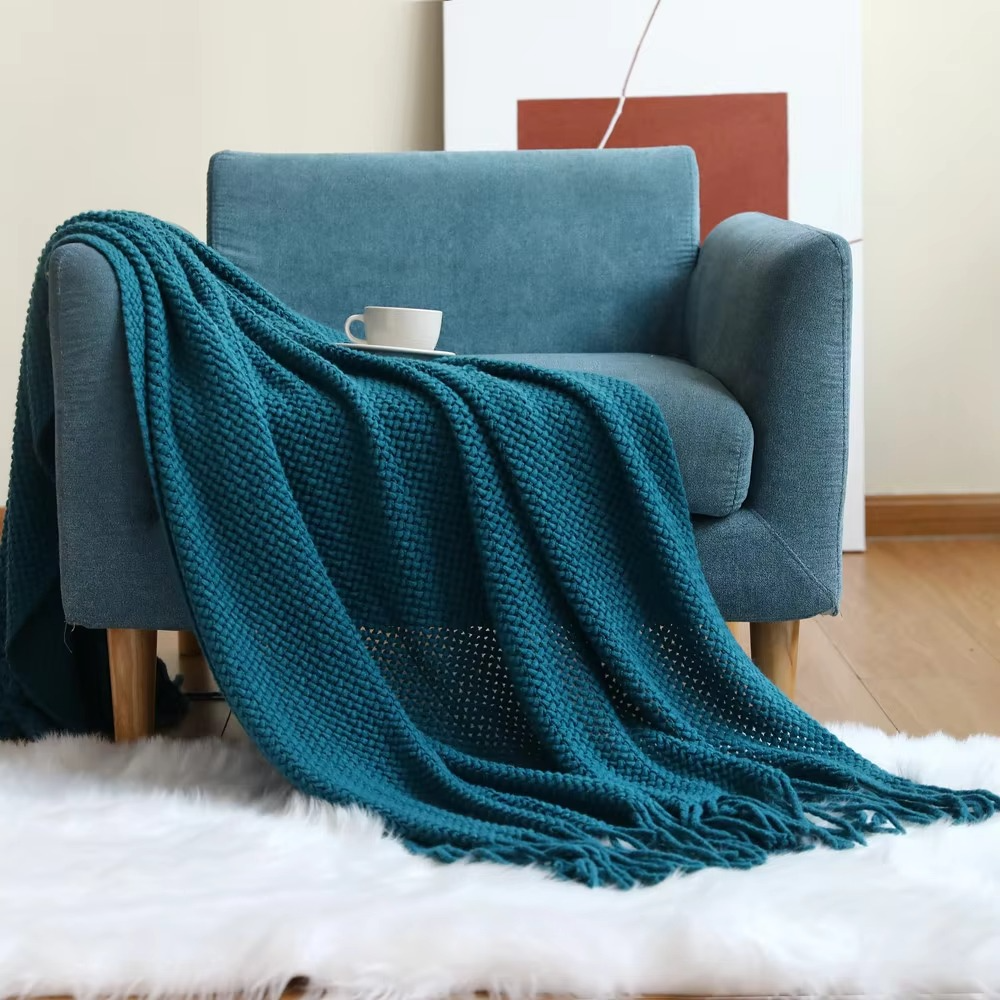 Ashlen Knit Throw Blanket – Soft Textured Acrylic Large Sofa Bed Couch Living Room Bedroom Decor